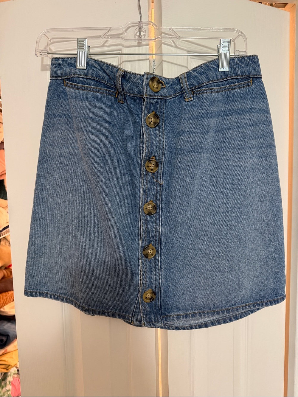 Classic Button-Front Denim Skirt - Blue